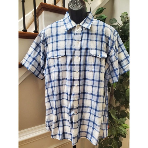 Izod Other - Izod Men's White & Blue Cotton Collared Half Sleeve Casual Button Down Shirt 2XL